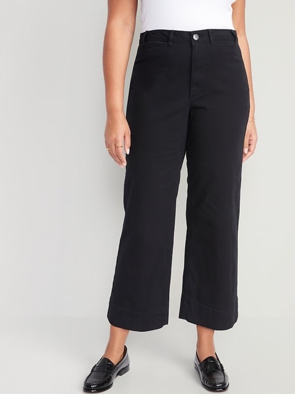 Old Navy High-Waisted Cropped Wide Leg Chino Pants Black Size 12